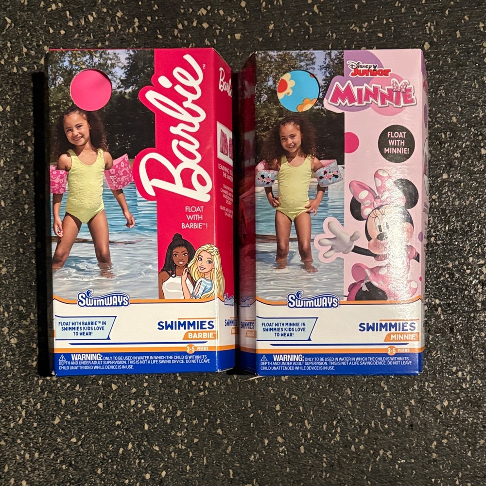 Set of Mattel Barbie and Minnie Mouse Swimways Arm Floats (one of each)